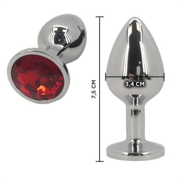 Plug joya anal metálico tamaño M - Rojo